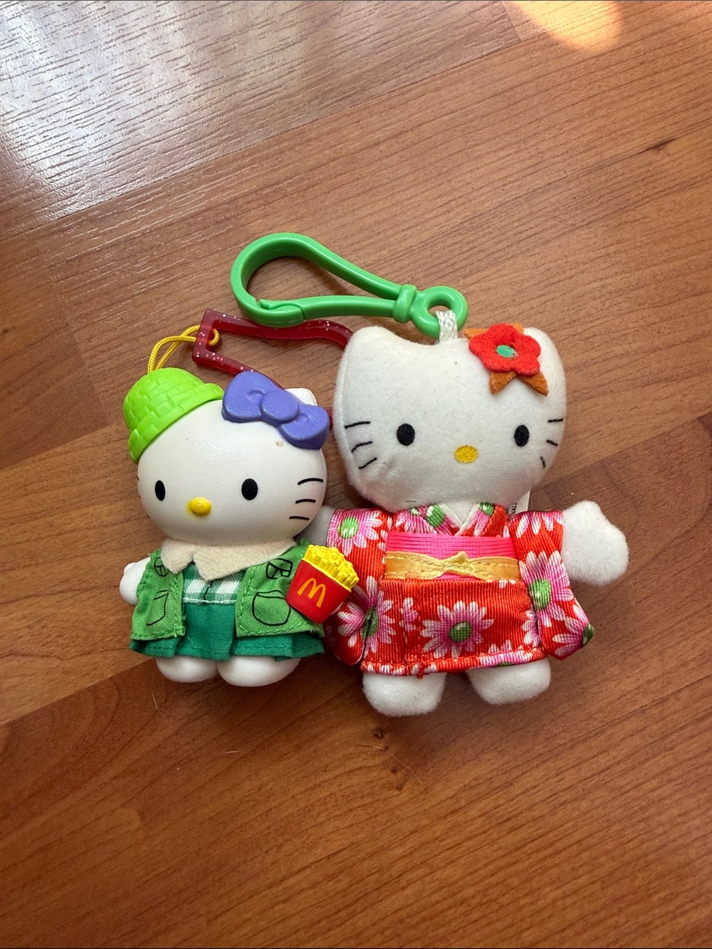 Hello Kitty Duo Plush Keychain - White, Green, Red & Purple Accents